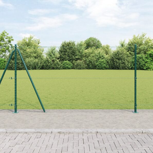 3353557_1.jpg vidaXL Hexagon Fence Zelená 1.2x50 m Oceľ, vidaXL Plotové stĺpy s podložkami 13 ks Ø32mm 68.5cm Zinkovaná oceľ – Obrázok 1