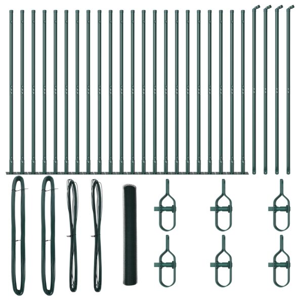 3353557_2.jpg vidaXL Hexagon Fence Zelená 1.2x50 m Oceľ, vidaXL Plotové stĺpy s podložkami 13 ks Ø32mm 68.5cm Zinkovaná oceľ – Obrázok 2