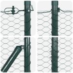 vidaXL Hexagon Fence Zelená 1.2x50 m Oceľ, vidaXL Plotové stĺpy s podložkami 13 ks Ø32mm 68.5cm Zinkovaná oceľ – Obrázok 7