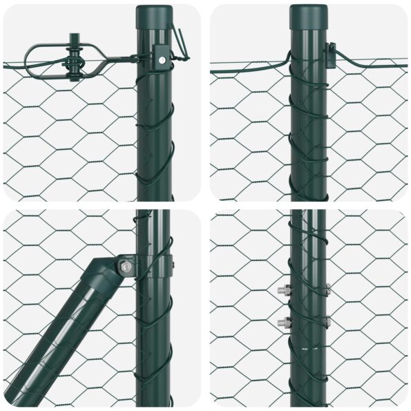 3353557_7.jpg vidaXL Hexagon Fence Zelená 1.2x50 m Oceľ, vidaXL Plotové stĺpy s podložkami 13 ks Ø32mm 68.5cm Zinkovaná oceľ – Obrázok 7