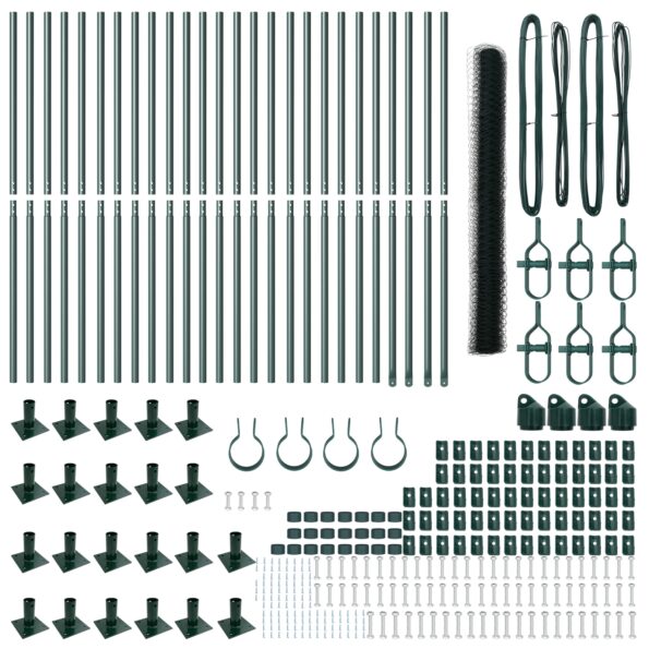 vidaXL šesťuholníkový plot Zelený 1.4x50 m Oceľ, vidaXL plotové stĺpiky s podstavnými doskami 13 ks Ø32mm 78.5cm Pozinkovaná oceľ – Obrázok 4