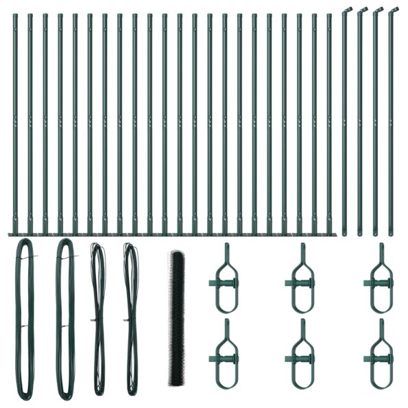 vidaXL Hexagonálny zelený plot 1,5x50 m z ocele, vidaXL plotové stĺpiky so základnými doskami 13 ks Ø32mm 83,5cm pozinkovaná oceľ – Obrázok 2