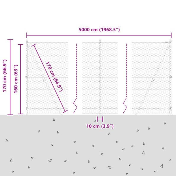 3353571_13.jpg Hexagónové oplotenie vidaXL Zelené 1.6x50 m Oceľ, Stĺpy oplotenia vidaXL s podložkami 13 ks Ø32mm 88.5cm Pozinkovaná oceľ – Obrázok 13