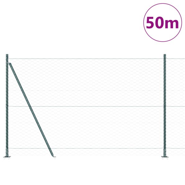 3353571_3.jpg Hexagónové oplotenie vidaXL Zelené 1.6x50 m Oceľ, Stĺpy oplotenia vidaXL s podložkami 13 ks Ø32mm 88.5cm Pozinkovaná oceľ – Obrázok 3