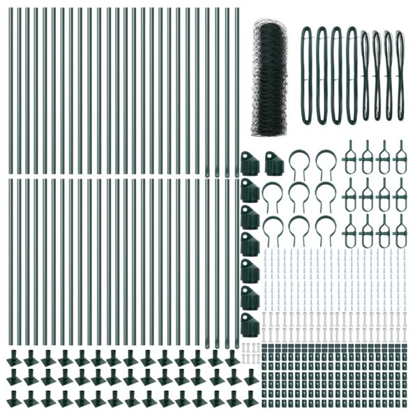vidaXL Hexagonálne oplotenie Zelené 0.4x100 m Oceľ, VidaXL stĺpiky s podložkami 13 ks Ø32mm 50cm pozinkovaná oceľ – Obrázok 4