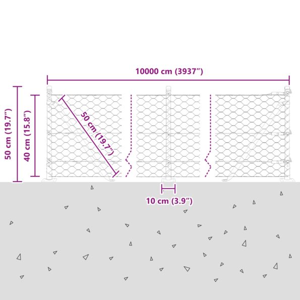 Hexagonálny plot vidaXL Zelený 0.4x100 m Oceľ, Plotové stĺpy vidaXL so základňovými doskami 13 ks Ø32mm 50cm pozinkovaná oceľ – Obrázok 13