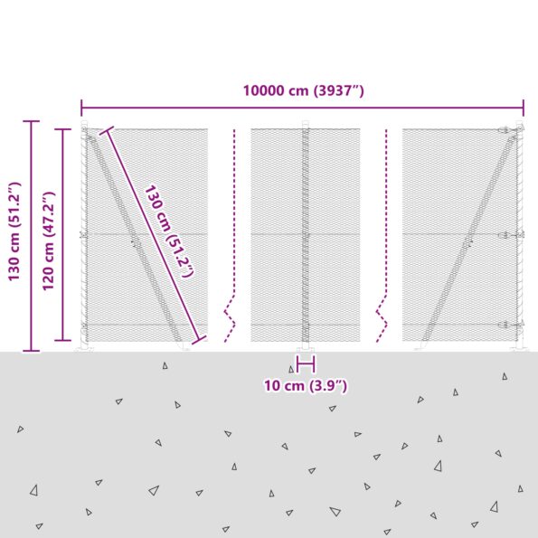Zelený Hexagonový Plot vidaXL 1,2x100 m Oceľ, Súprava Plotových Stĺpov vidaXL s Podstavcami 13 ks Ø32mm 68,5cm Pozinkovaná Oceľ – Obrázok 13