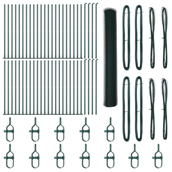 Zelený Hexagonový Plot vidaXL 1,2x100 m Oceľ, Súprava Plotových Stĺpov vidaXL s Podstavcami 13 ks Ø32mm 68,5cm Pozinkovaná Oceľ – Obrázok 2