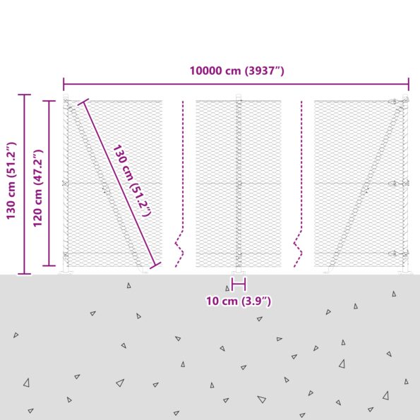 Hexagonálny plot vidaXL Zelený 1,2x100 m Oceľ, Súprava stĺpikov vidaXL s podložkami 13 ks Ø32mm 68,5cm Pozinkovaná oceľ – Obrázok 13