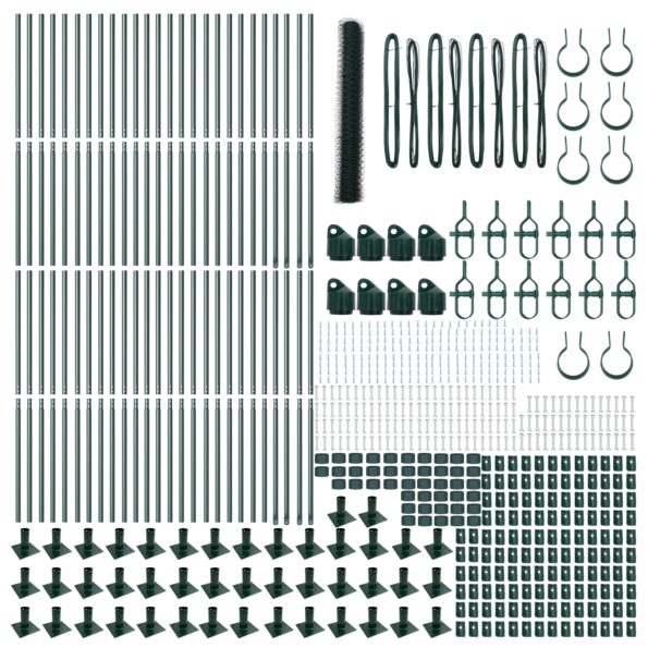 vidaXL šesťuholníkový plot zelený 1,2x100 m oceľ, vidaXL plotové stĺpy s podložkami 13 ks Ø32mm 68,5cm galvanizovaná oceľ – Obrázok 4