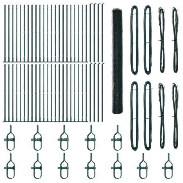 Hexagónový plot vidaXL Zelená 1.5x100 m Oceľ, Plotové stĺpy vidaXL s podstavcom 13 ks Ø32mm 83.5cm Pozinkovaná oceľ – Obrázok 2
