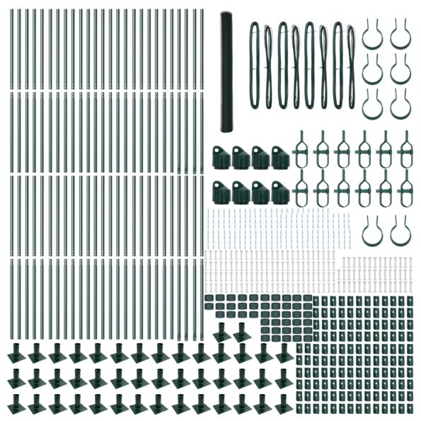 Hexagónový plot vidaXL Zelená 1.5x100 m Oceľ, Plotové stĺpy vidaXL s podstavcom 13 ks Ø32mm 83.5cm Pozinkovaná oceľ – Obrázok 4