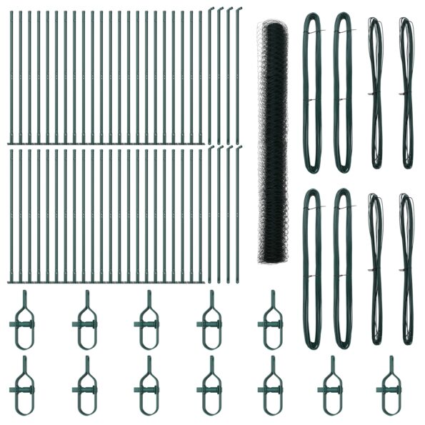 Hexagonálny plot vidaXL Zelený 1.5x100 m Oceľ, Stĺpy k plotu vidaXL s základnými platňami 13 ks Ø32mm 83.5cm Pozinkovaná oceľ – Obrázok 2