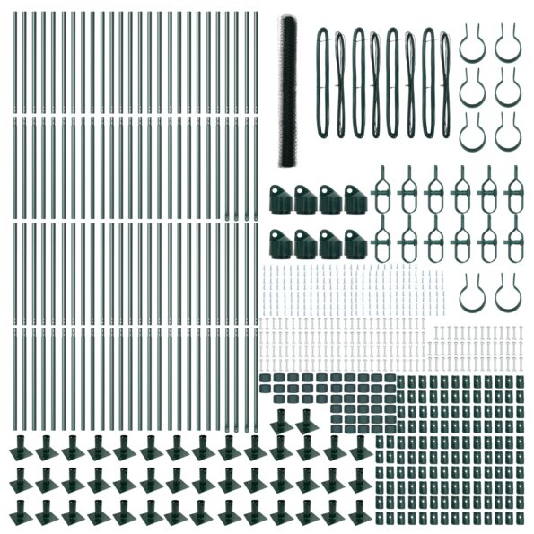 vidaXL Hexagonová ohrada Zelená 1,6x100 m Oceľ, vidaXL Stĺpy s podložkami 13 ks Ø32mm 88,5cm Galvanizovaná oceľ – Obrázok 4