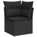vidaXL Záhradný gaučový set Set 7 Čierna Polyratan a polyester – Obrázok 7