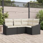 vidaXL Záhradný set pohoviek Set 4 Čierna Polyetylénový ratan