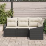 vidaXL Záhradný set pohoviek Set 4 Čierna Polyetylénový ratan – Obrázok 3