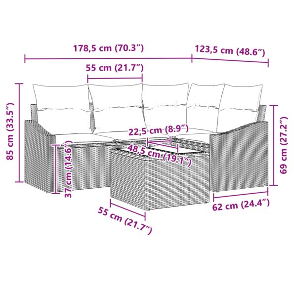 3355376_13.jpg vidaXL Záhradný pohovkový set Sada 5 Béžové vankúše a čierny rám – Obrázok 13
