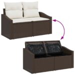 vidaXL Záhradný sofa set Set 5 Krémová, Hnedá Syntetický ratan, Polyester – Obrázok 10