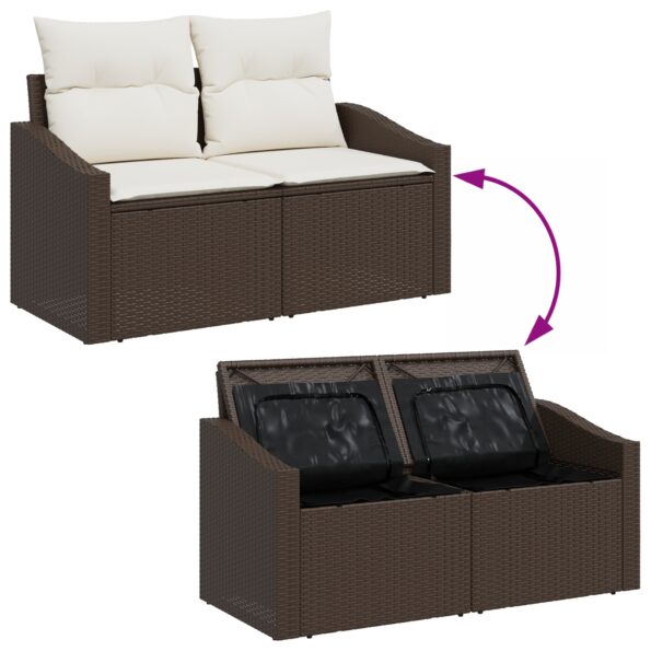 vidaXL Záhradný sofa set Set 5 Krémová, Hnedá Syntetický ratan, Polyester – Obrázok 10