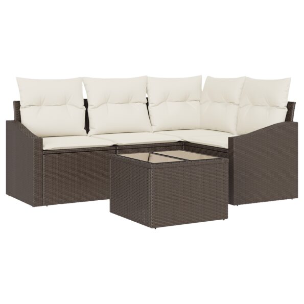 vidaXL Záhradný sofa set Set 5 Krémová, Hnedá Syntetický ratan, Polyester – Obrázok 2