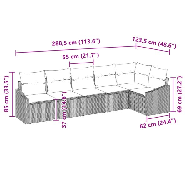 3355411_12.jpg vidaXL Záhradná pohovka Súprava 6 ks Sivá PE Wicker Záhradná pohovka – Obrázok 12