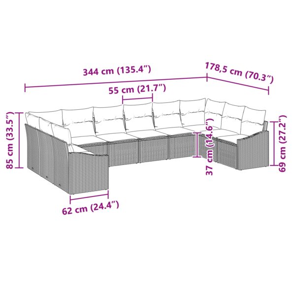 3355569_12.jpg vidaXL Záhradná súprava pohoviek Sada 10 Šedá, Prírodná Ratan, Polyester – Obrázok 12