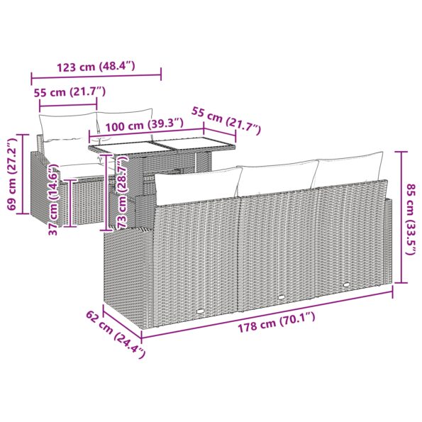 vidaXL Záhradná pohovka Set 6 kusov Čierna Ratan, Polyester – Obrázok 13