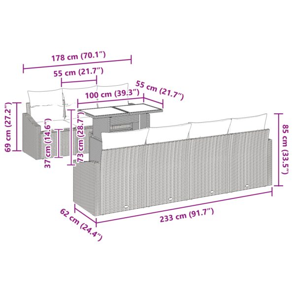 vidaXL Záhradná súprava pohoviek 8 kusov Uhlíková farba Ratan a Polyester – Obrázok 13
