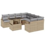 vidaXL Súprava záhradných pohoviek s úložiskom 9 pcs Béžová Poly ratan – Obrázok 2