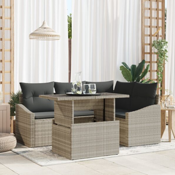 3357735_1.jpg vidaXL Záhradná pohovka Set Sada 5 kusov Béžová Ratan, Polyester – Obrázok 1