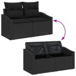 vidaXL záhradný gaučový set Sada 7 Čierna Ratan, Polyester – Obrázok 12
