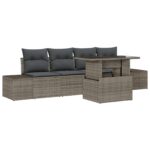 vidaXL záhradný sedací set 5-dielny Sivý Ratan, Polyester – Obrázok 2
