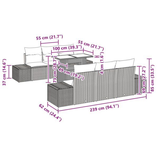 vidaXL Záhradný set pohoviek Set 7 Béžový PE ratan Záhradný stôl – Obrázok 13