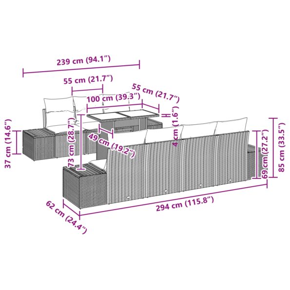 3357861_13.jpg vidaXL súprava záhradného gauča 8-dielna Hnedá, Krémová Ratan, Polyester – Obrázok 13