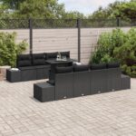 vidaXL Súprava záhradných pohoviek s vankúšom s úložiskom 9 pcs Čierna – Obrázok 3