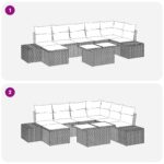 vidaXL 8-dielny záhradný set Hnedý Poly ratan, Tkanina, Oceľ – Obrázok 9