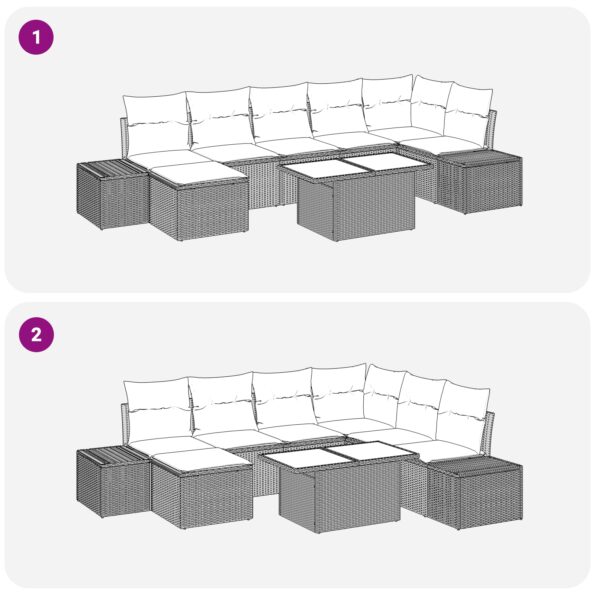 vidaXL 8-dielny záhradný set Hnedý Poly ratan, Tkanina, Oceľ – Obrázok 9