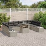 vidaXL Záhradná súprava pohovky Sada 11 (Béžová a šedá) Ratan a polyester – Obrázok 3