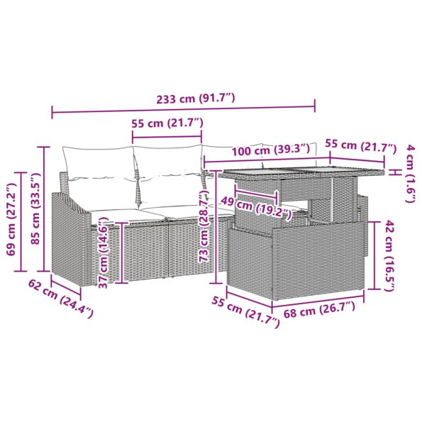 vidaXL Záhradná súprava gauča Sada 5 Čierna Ratan – Obrázok 13