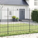 vidaXL Záhradný plot s oblým vrchom, šedý, 5,1x1,75 m, oceľ
