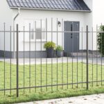 vidaXL Záhradný plot s hoop vrcholom, šedý, 6,8x1,5 m, oceľ