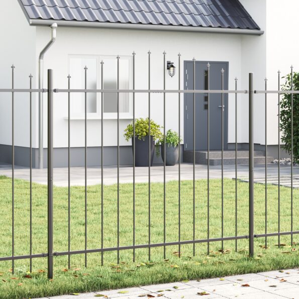 3360109_1.jpg vidaXL Záhradný plot s hoop vrcholom, šedý, 6,8x1,5 m, oceľ – Obrázok 1