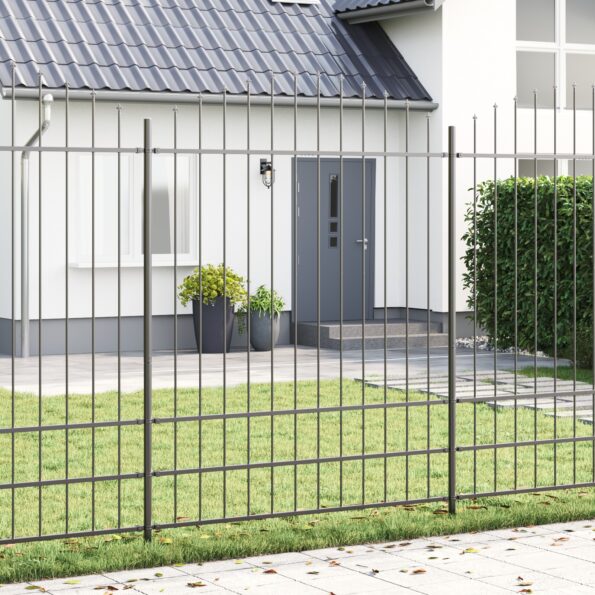 3360111_1.jpg vidaXL Záhradný plot s oblúkovým vrchom, šedý, 6,8x2 m, oceľ – Obrázok 1