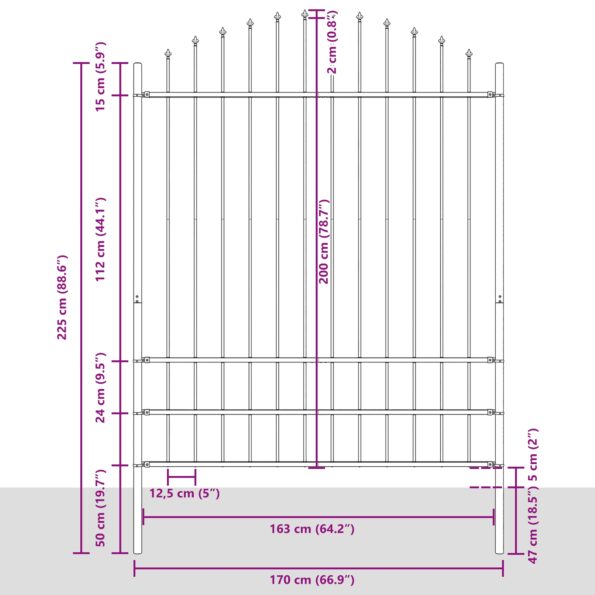 3360111_7.jpg vidaXL Záhradný plot s oblúkovým vrchom, šedý, 6,8x2 m, oceľ – Obrázok 7