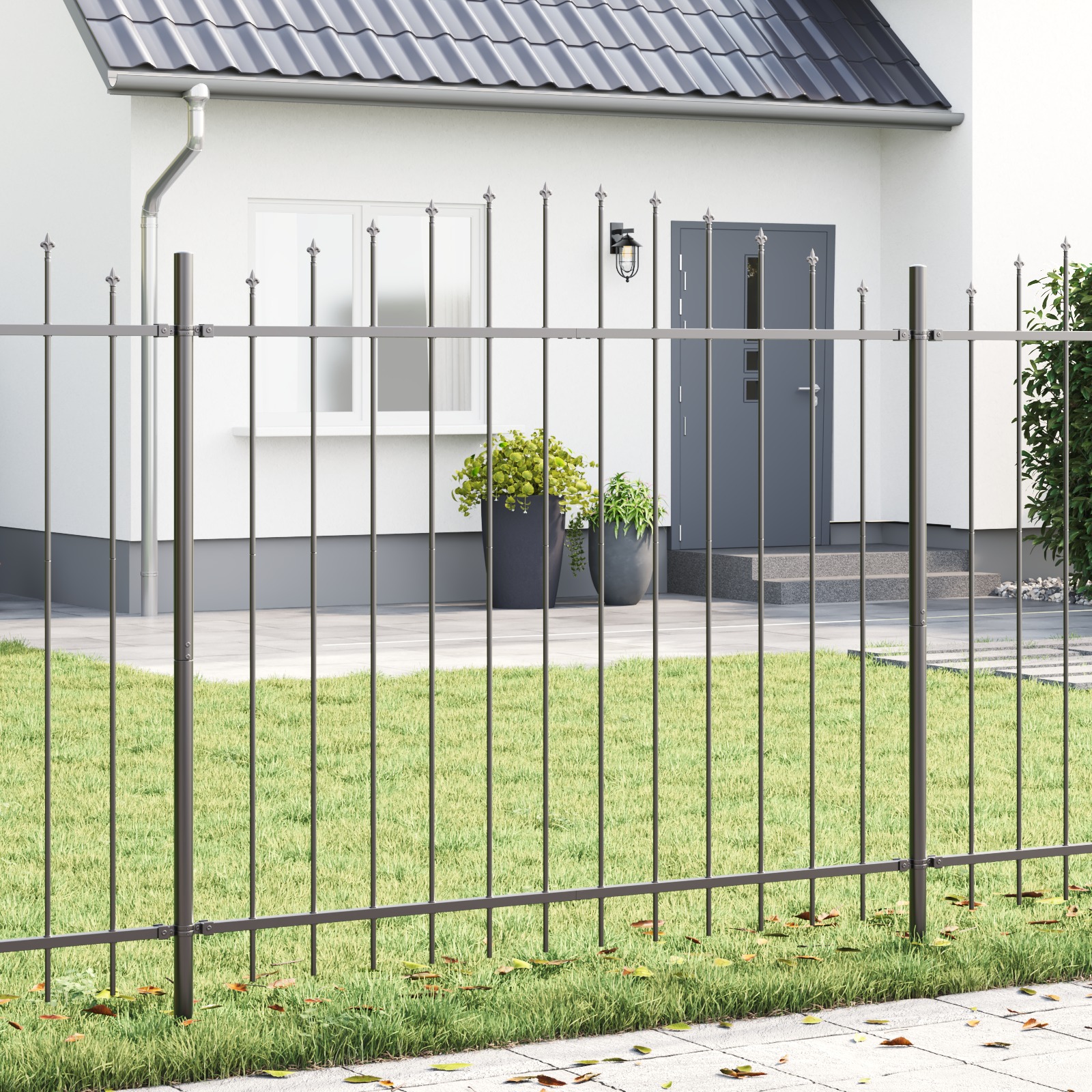 3360114_1.jpg vidaXL Záhradný plot 5 pcs Sivá 170 x 165 cm – Obrázok 1