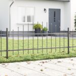 vidaXL Záhradný plot s vrchným oblúkom Šedý 13,6x0,75 m Oceľ