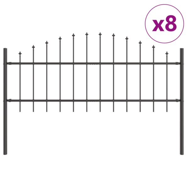 3360130_2.jpg vidaXL Záhradný plot s vrchným oblúkom Šedý 13,6x0,75 m Oceľ – Obrázok 2