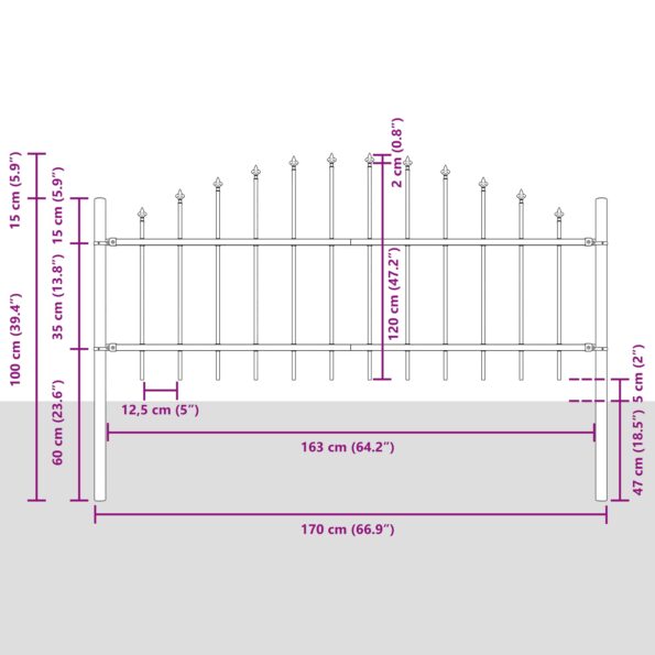 3360130_7.jpg vidaXL Záhradný plot s vrchným oblúkom Šedý 13,6x0,75 m Oceľ – Obrázok 7