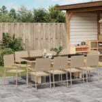 vidaXL 11-dielna záhradná jedálenská súprava béžová poly ratan – Obrázok 4